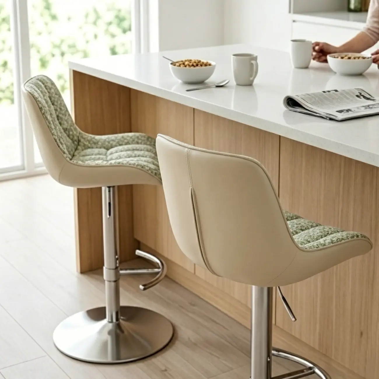 Modern Upholstered Adjustable Swivel Counter Height Bar Stools with Backrest Image - 9 | homeyfad
