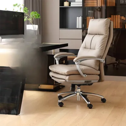 Upholstered Brown Leather Adjustable Swivel Office Chair Image - 4