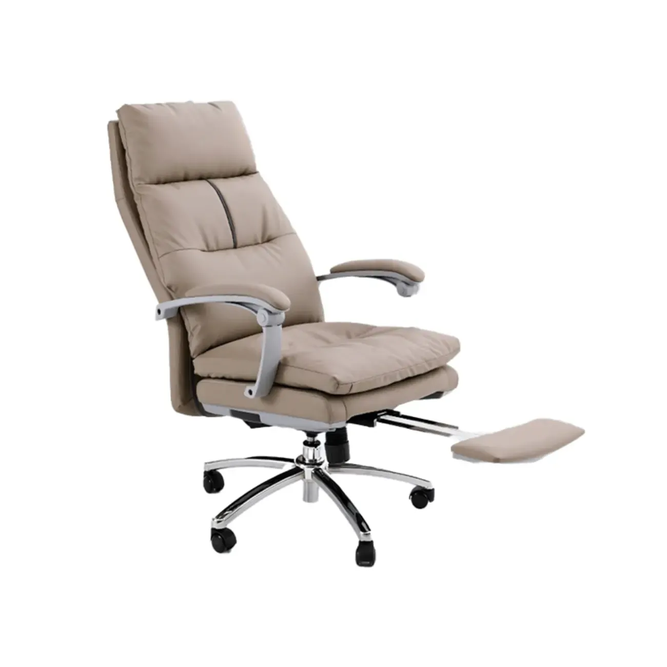 Upholstered Brown Leather Adjustable Swivel Office Chair Image - 5