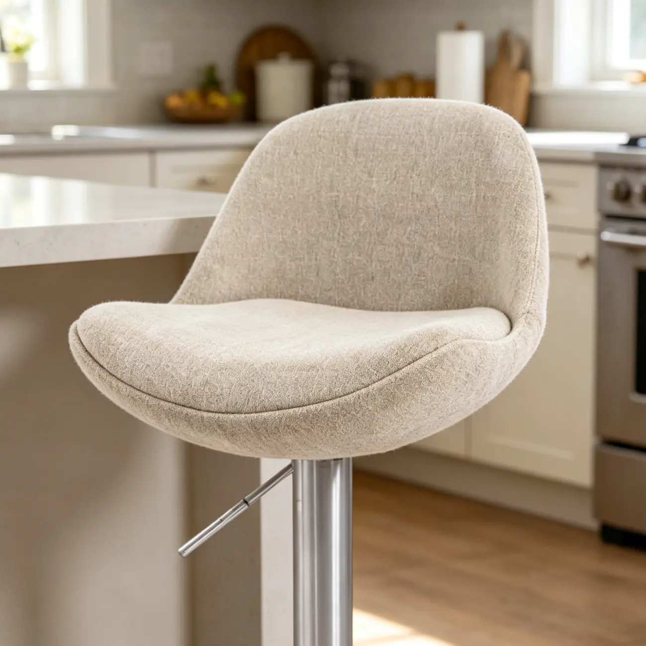 Italian Minimalist Upholstered Swivel Adjustable Bar Stool with Low Back Image - 6 | homeyfad