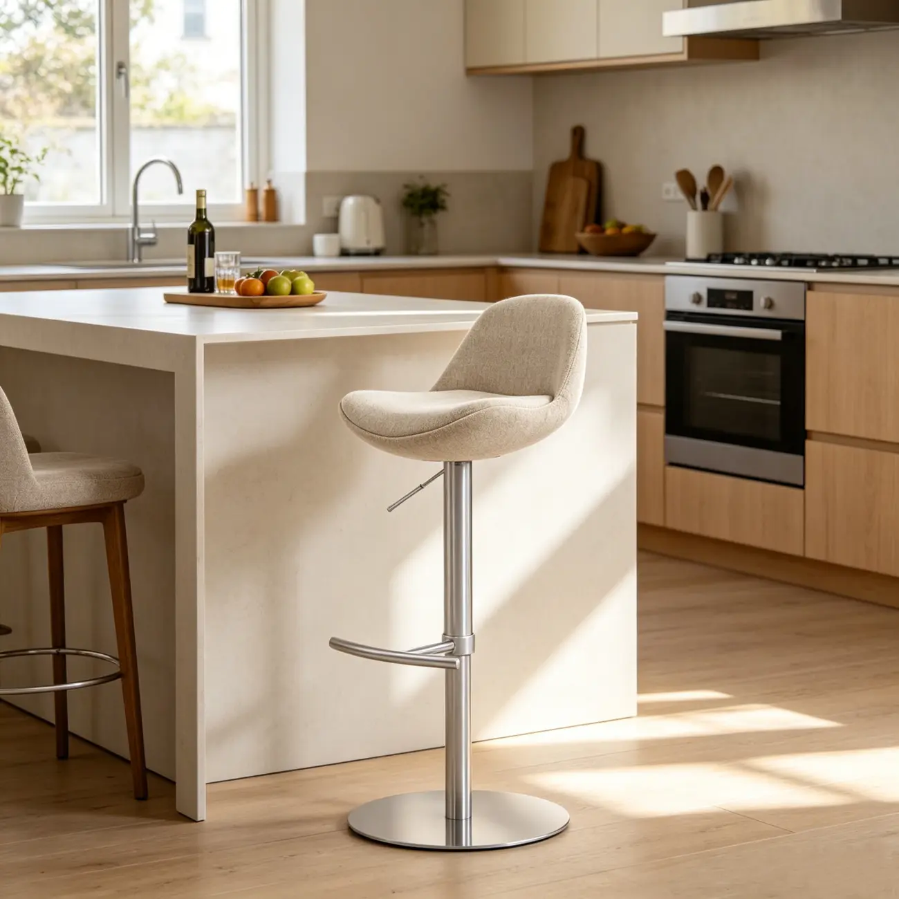 Italian Minimalist Upholstered Swivel Adjustable Bar Stool with Low Back Image - 5 | homeyfad