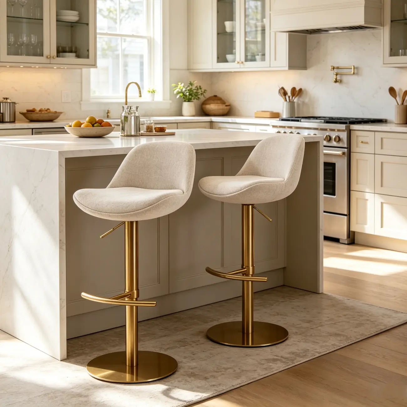 Italian Minimalist Upholstered Swivel Adjustable Bar Stool with Low Back Image - 2 | homeyfad
