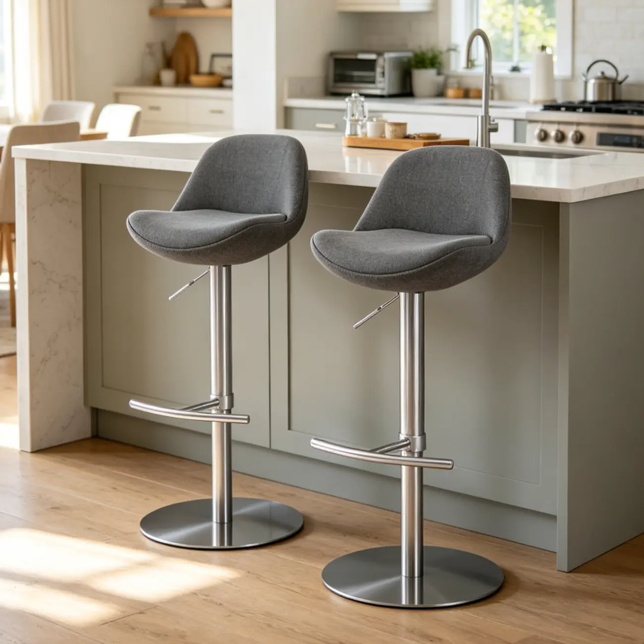 Italian Minimalist Upholstered Swivel Adjustable Bar Stool with Low Back Image - 4 | homeyfad