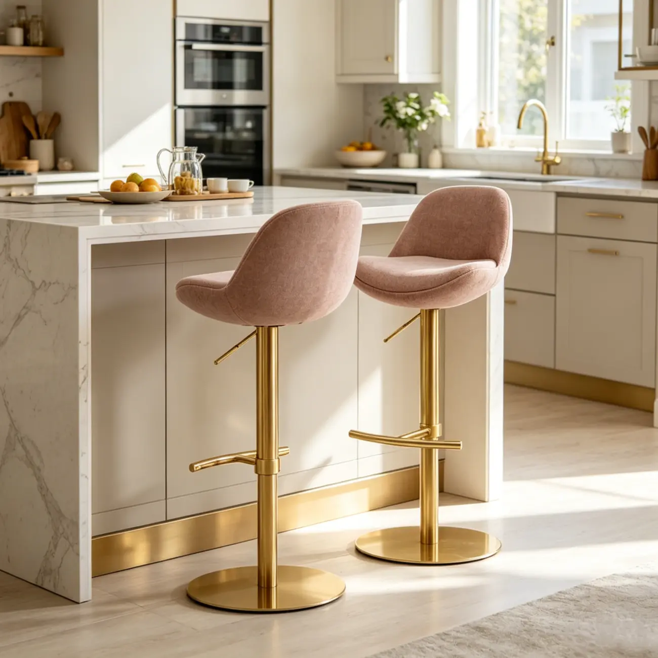 Italian Minimalist Upholstered Swivel Adjustable Bar Stool with Low Back Image - 3 | homeyfad