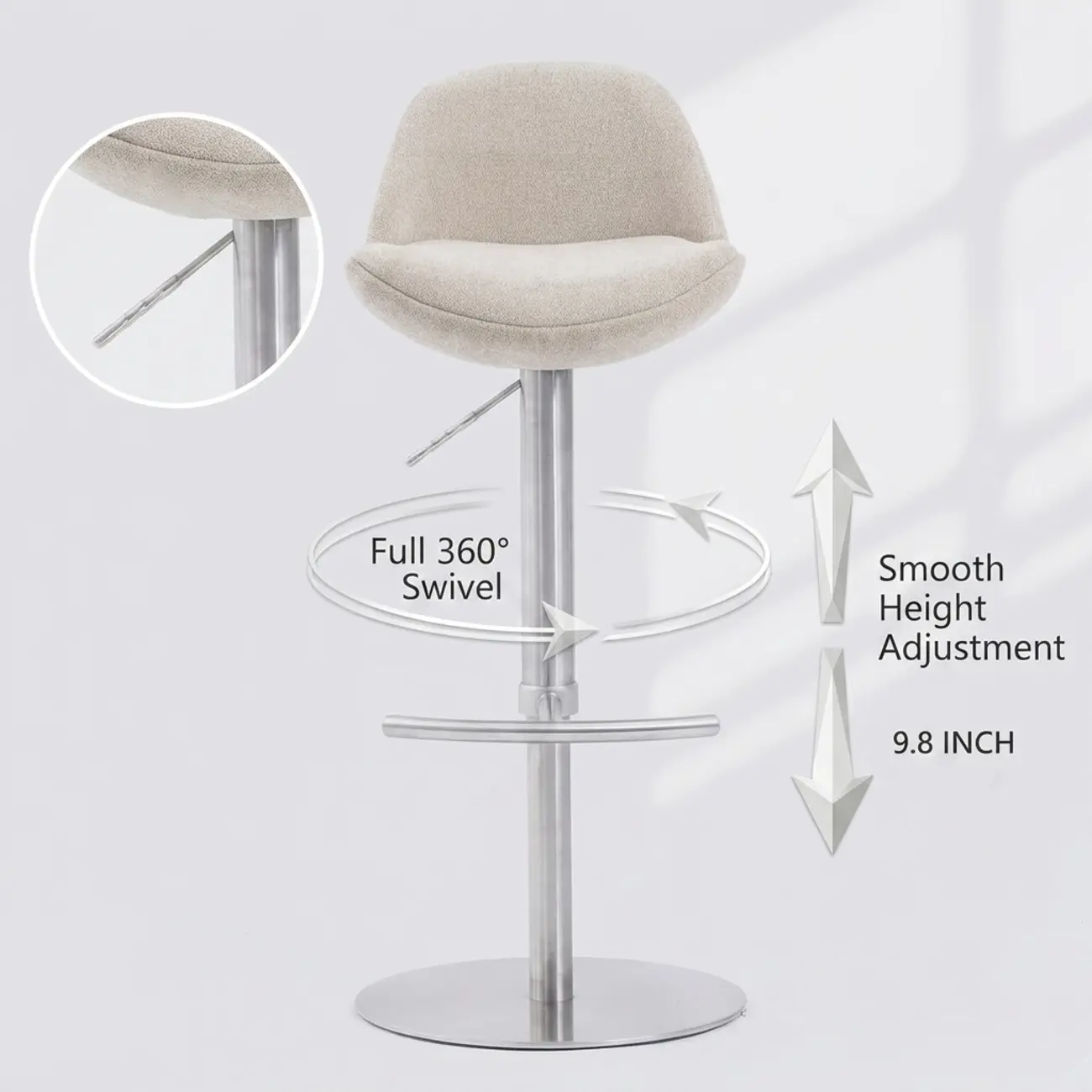 Italian Minimalist Upholstered Swivel Adjustable Bar Stool with Low Back Image - 8 | homeyfad