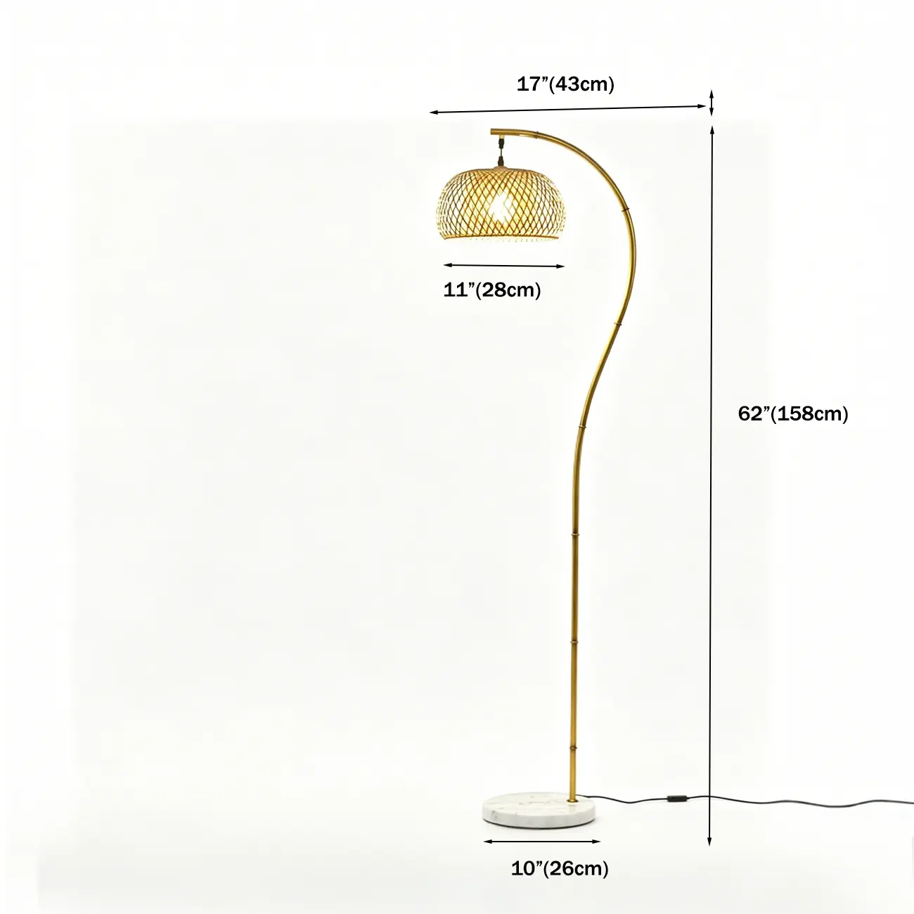 Japandi Modern 62"H Hand-woven Bamboo Shade Arched Floor Lamp #size | homeyfad