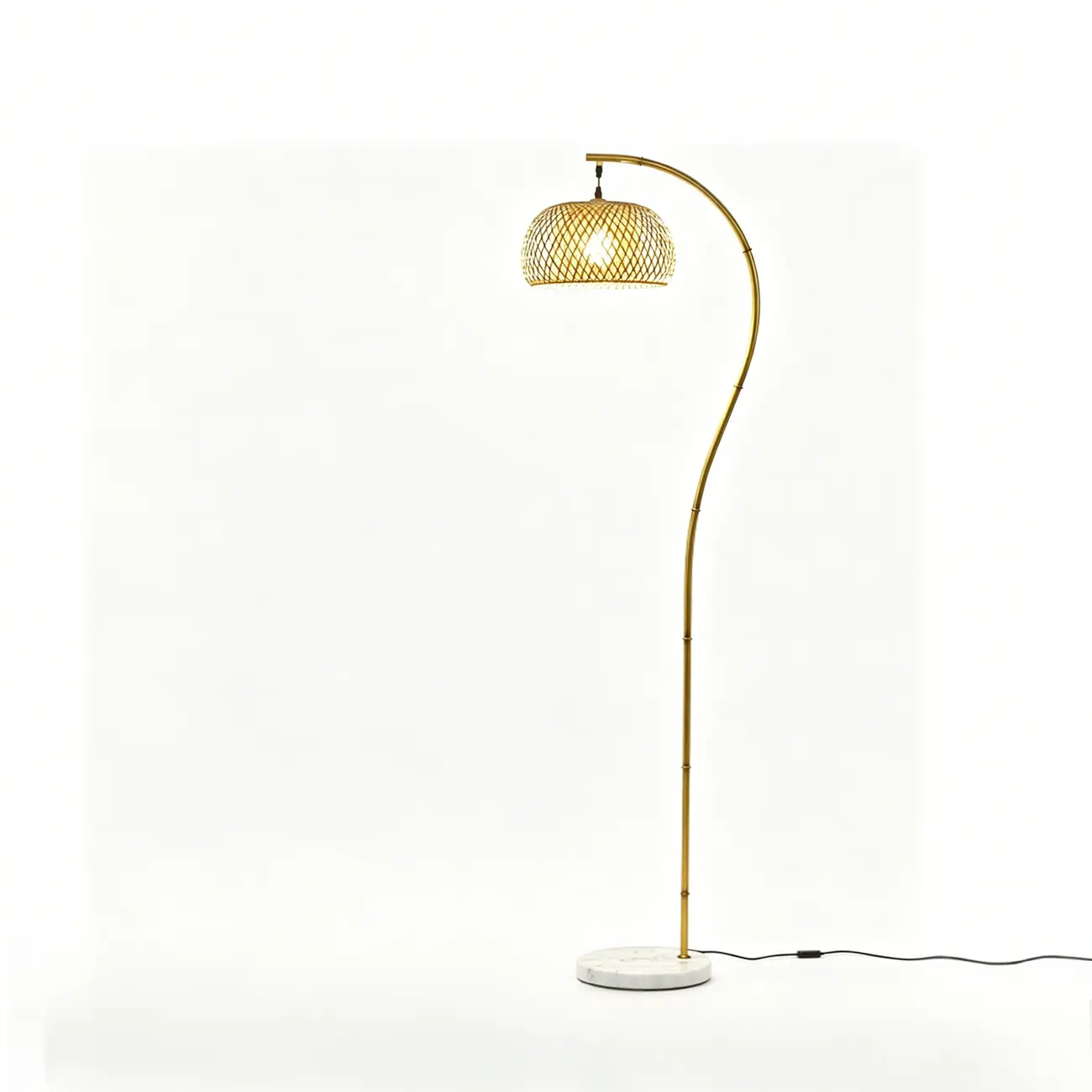 Japandi Modern 62"H Hand-woven Bamboo Shade Arched Floor Lamp Image - 5 | homeyfad