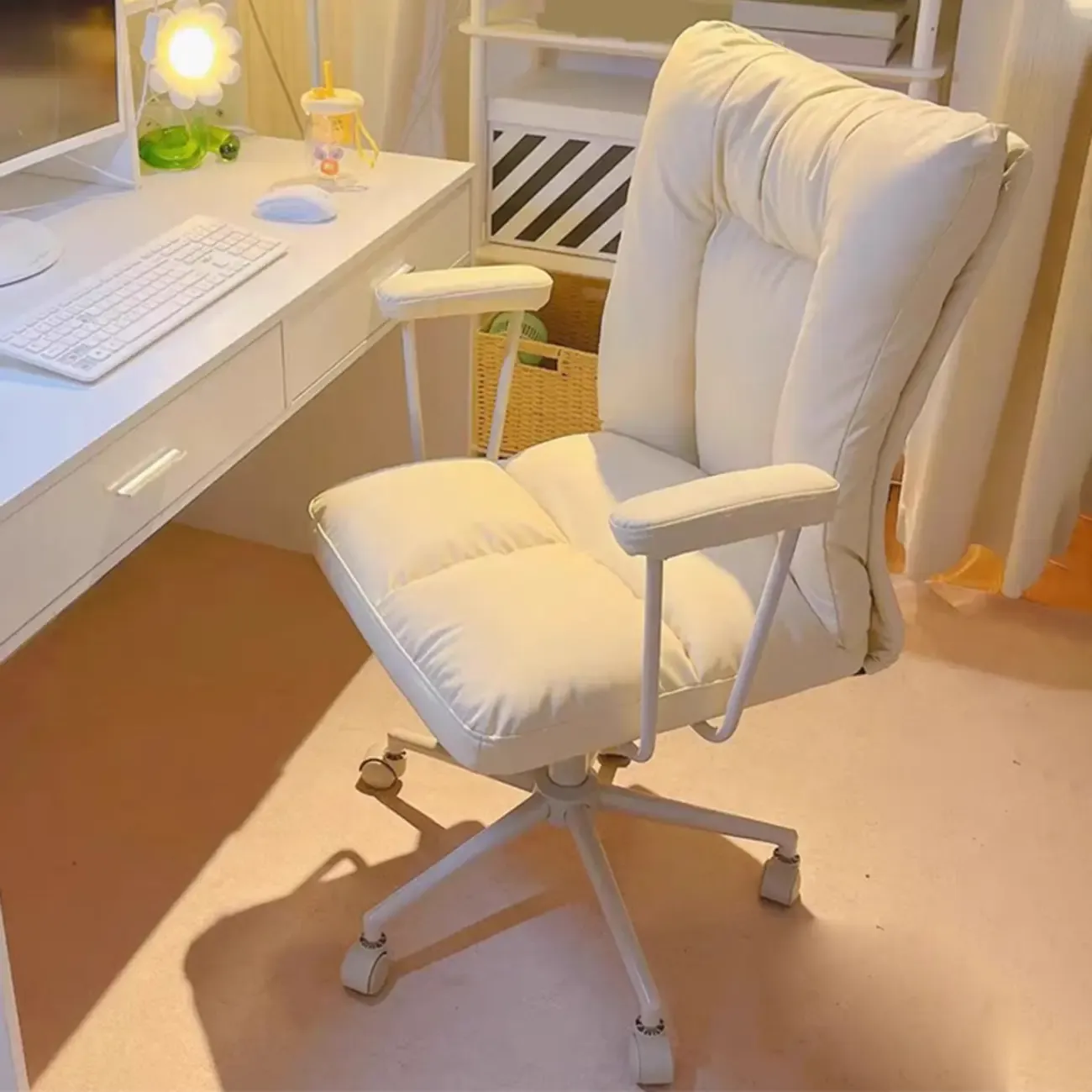 Apricot Fabric Adjustable Swivel Office Chair Image - 1