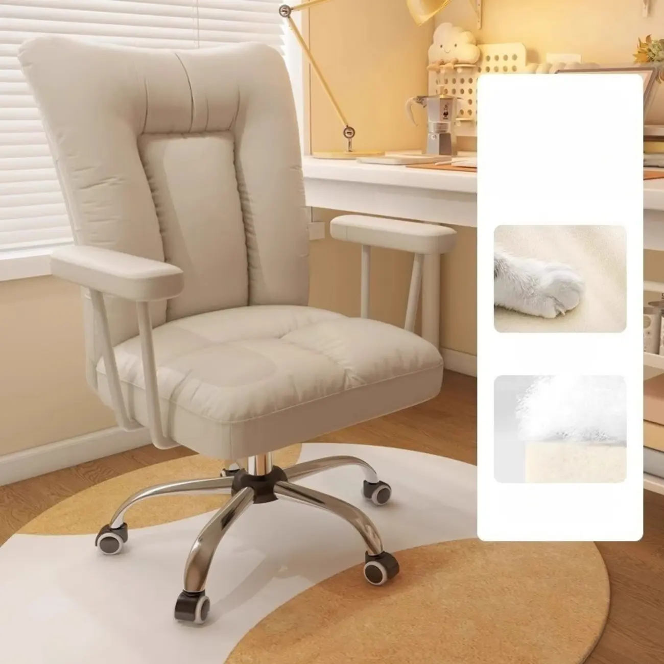 Apricot Fabric Adjustable Swivel Office Chair Image - 5 | homeyfad