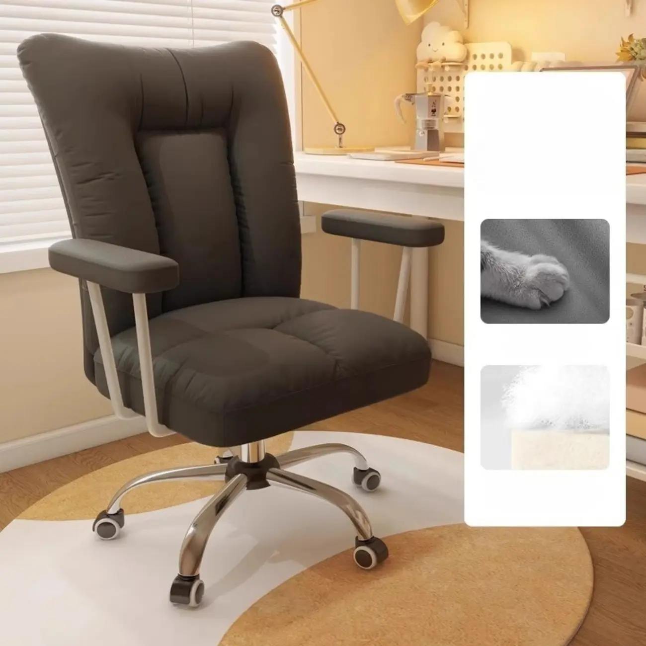 Apricot Fabric Adjustable Swivel Office Chair Image - 6 | homeyfad