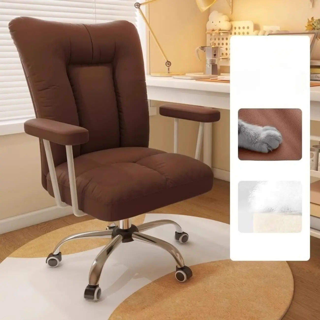 Apricot Fabric Adjustable Swivel Office Chair Image - 7 | homeyfad