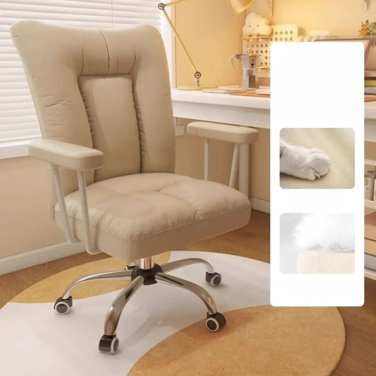 Apricot Fabric Adjustable Swivel Office Chair Image - 8