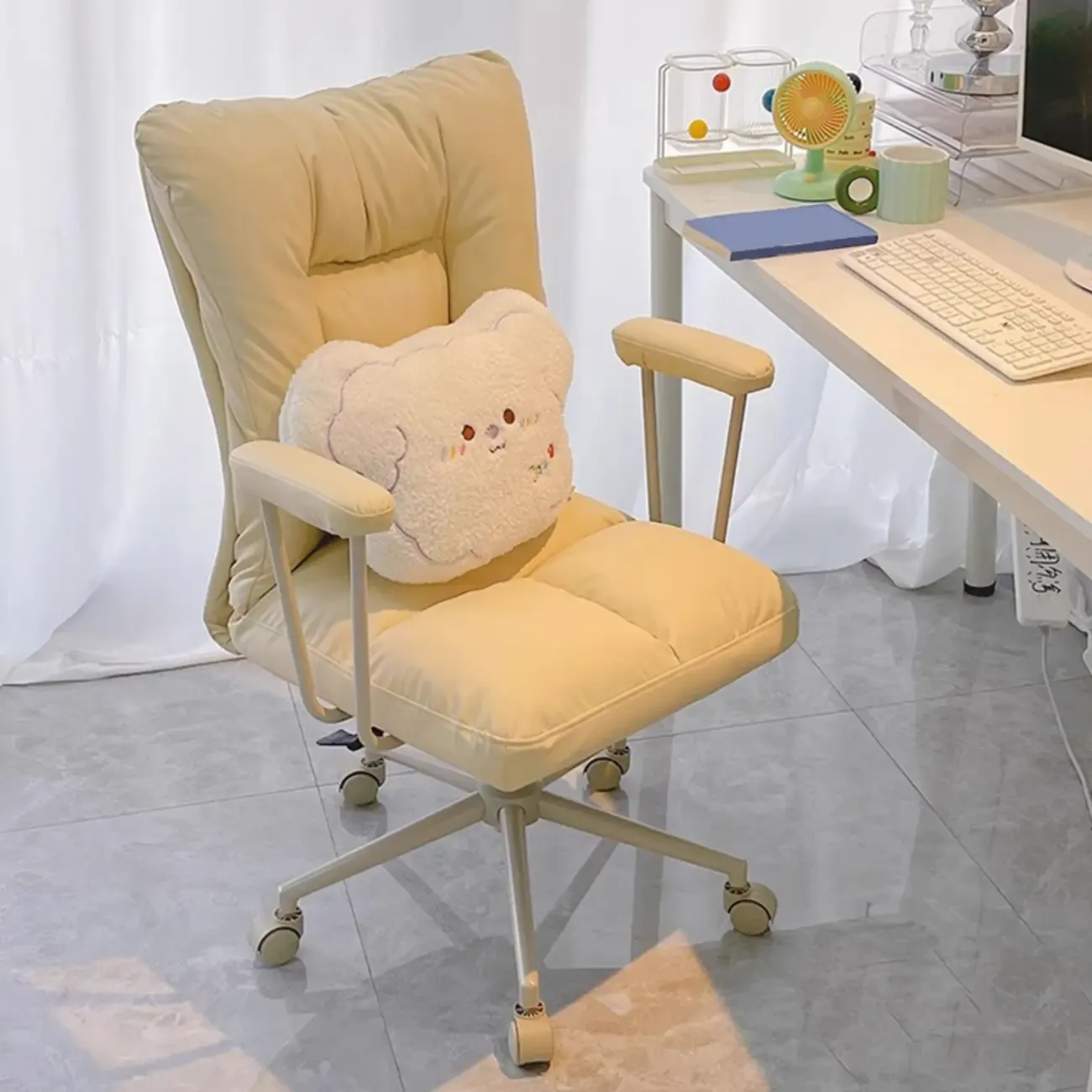 Apricot Fabric Adjustable Swivel Office Chair Image - 2