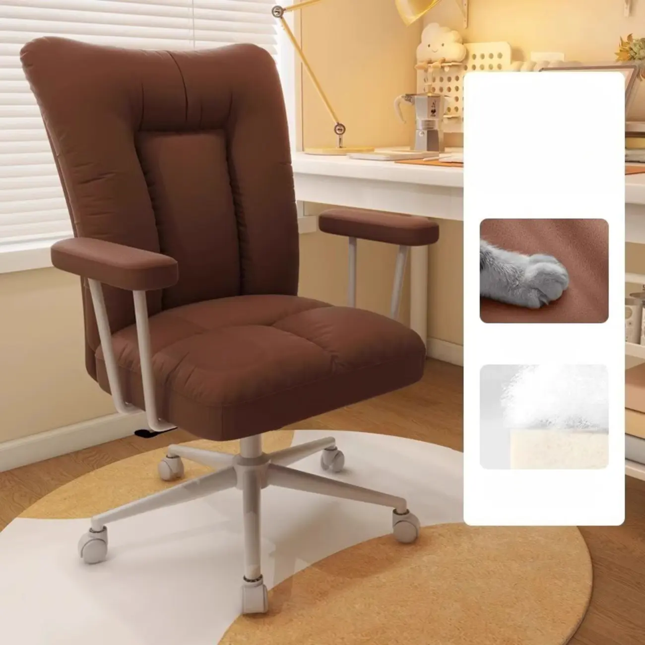 Apricot Fabric Adjustable Swivel Office Chair Image - 11 | homeyfad