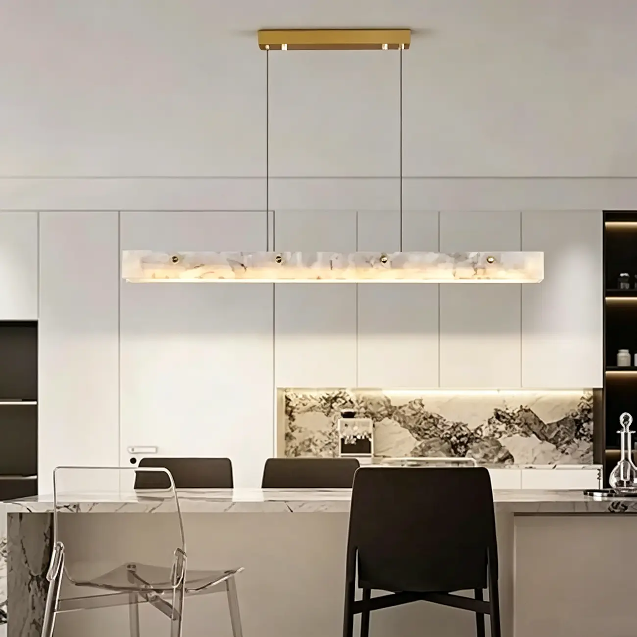 Quiet Luxury Alabasterer Linear Chandelier With Brass Finish Image - 4 | homeyfad