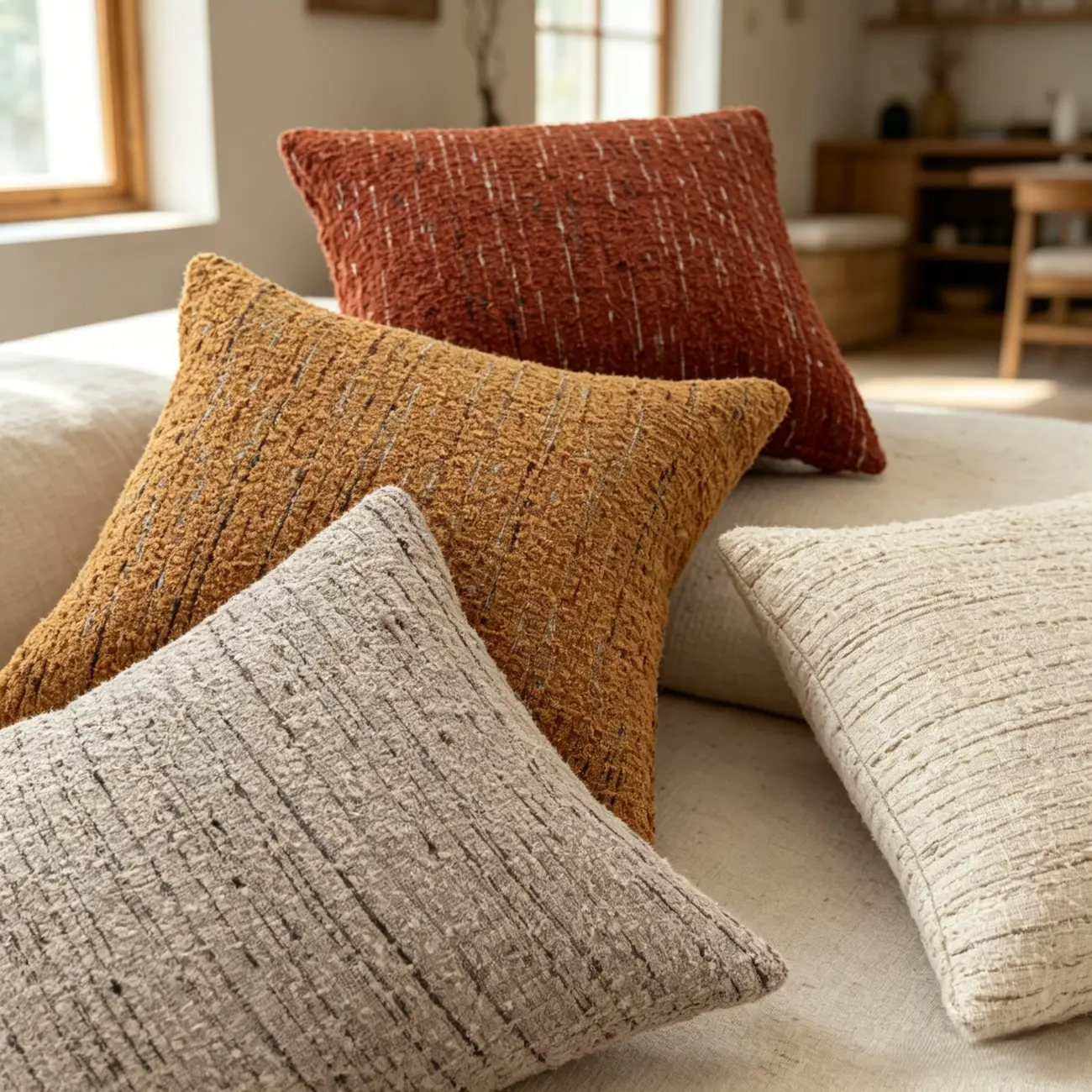 Mid-Century Modern Solid Textured Boucle Throw Pillow for Sofa Image - 1 | homeyfad