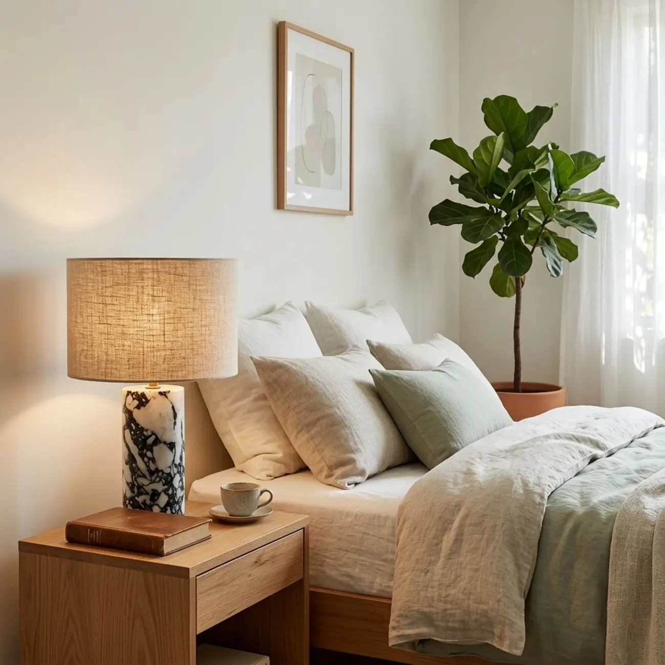 Modern Marble Cylinder Touch Control Bedside Table Lamp Image - 3 | homeyfad