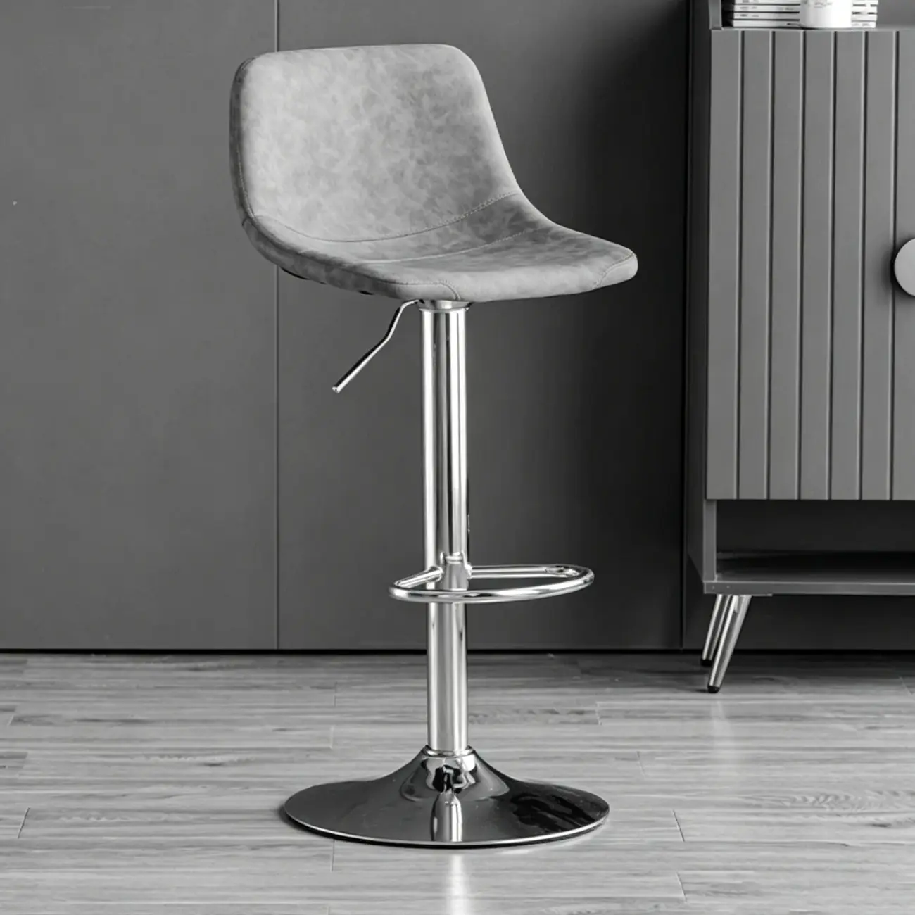 Modern Leather Swivel Bar Stool Adjustable Height Image - 12 | homeyfad