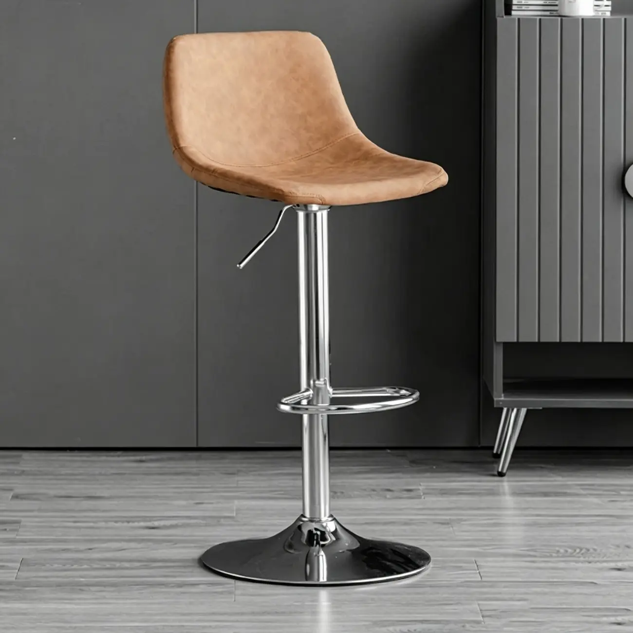 Modern Leather Swivel Bar Stool Adjustable Height Image - 17 | homeyfad