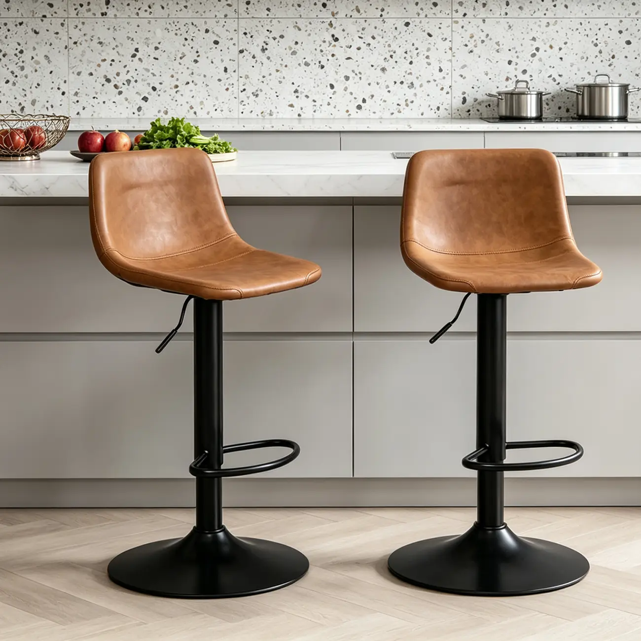 Modern Leather Swivel Bar Stool Adjustable Height Image - 2 | homeyfad