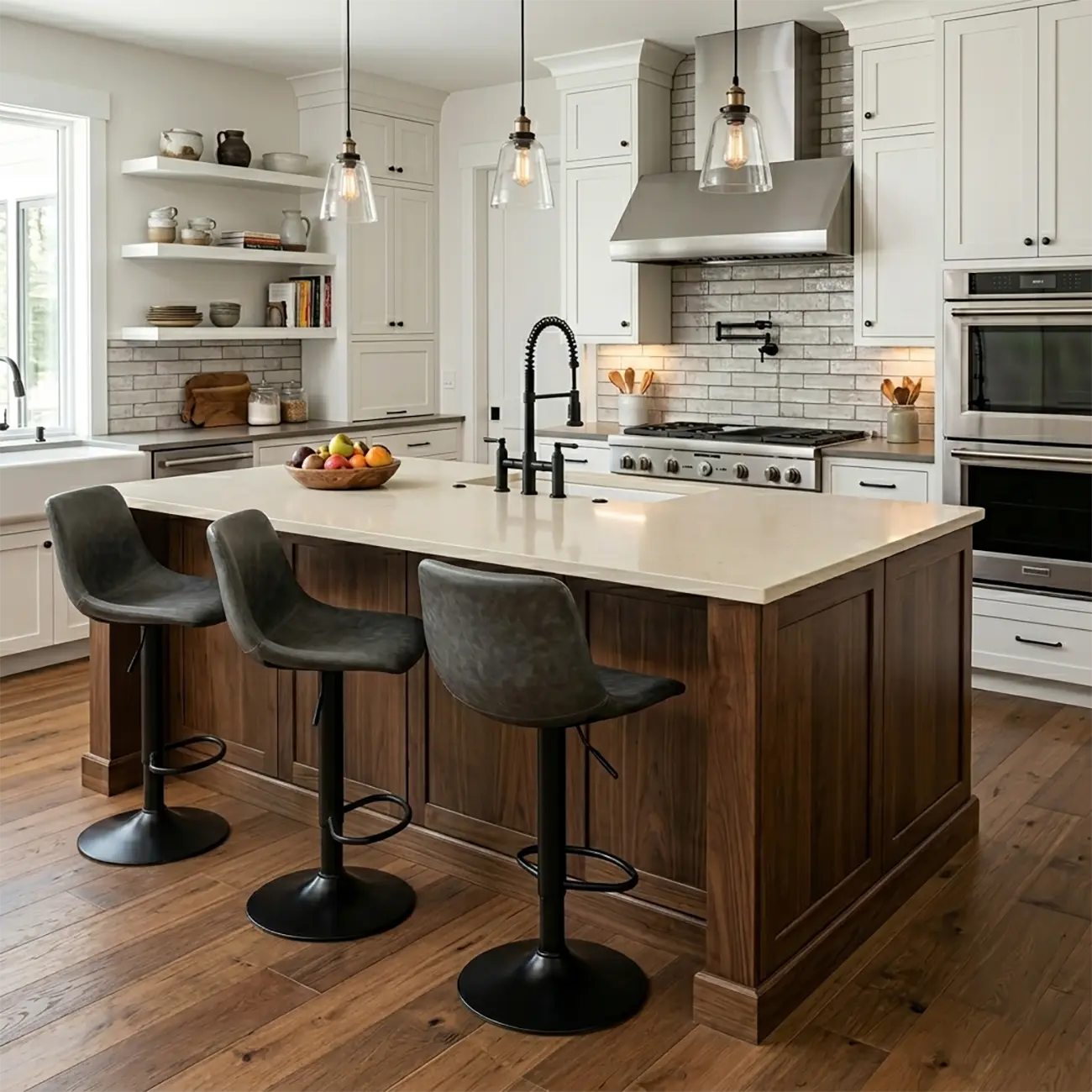 Modern Leather Swivel Bar Stool Adjustable Height Image - 3 | homeyfad