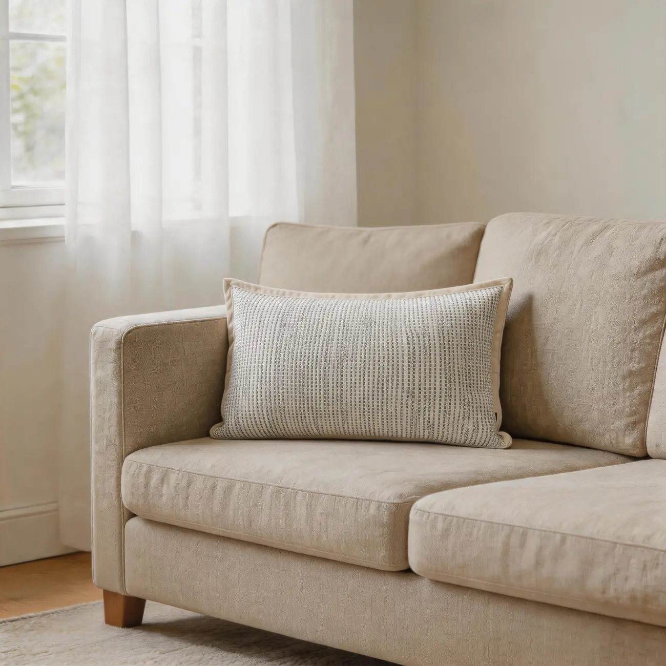Modern Minimalist Beige Woven Textured Decorative Throw Pillow Image - 2 | homeyfad