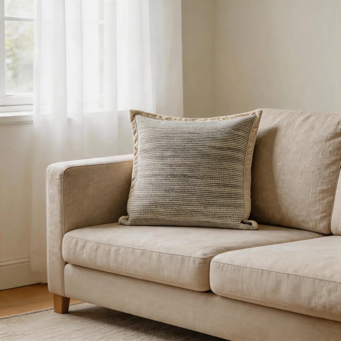 Modern Minimalist Beige Woven Textured Decorative Throw Pillow Image - 1 | homeyfad