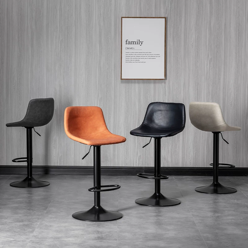 Modern Leather Swivel Bar Stool Adjustable Height Image - 7 | homeyfad