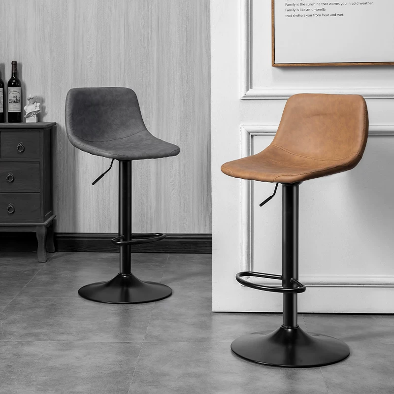 Modern Leather Swivel Bar Stool Adjustable Height Image - 4 | homeyfad