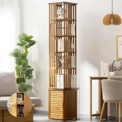 Brown Square Wooden Narrow Storage Corner Bookcase Image - 5