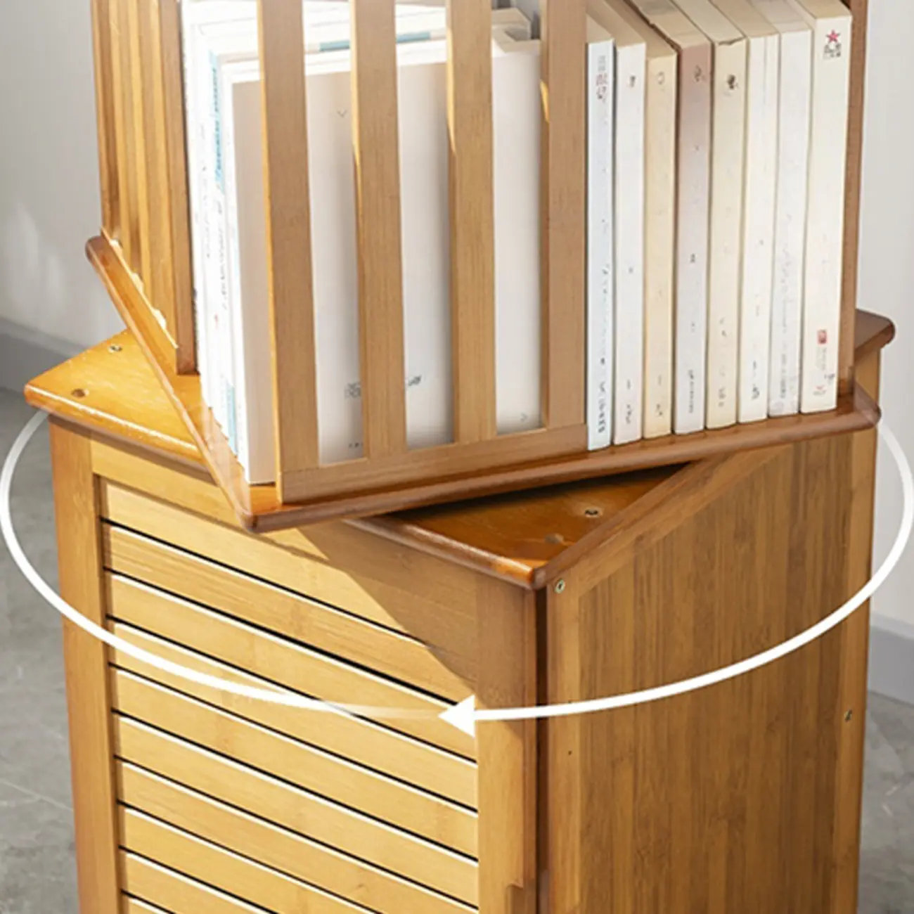 Brown Square Wooden Narrow Storage Corner Bookcase Image - 6 | homeyfad