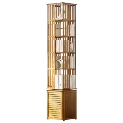 Brown Square Wooden Narrow Storage Corner Bookcase Image - 9