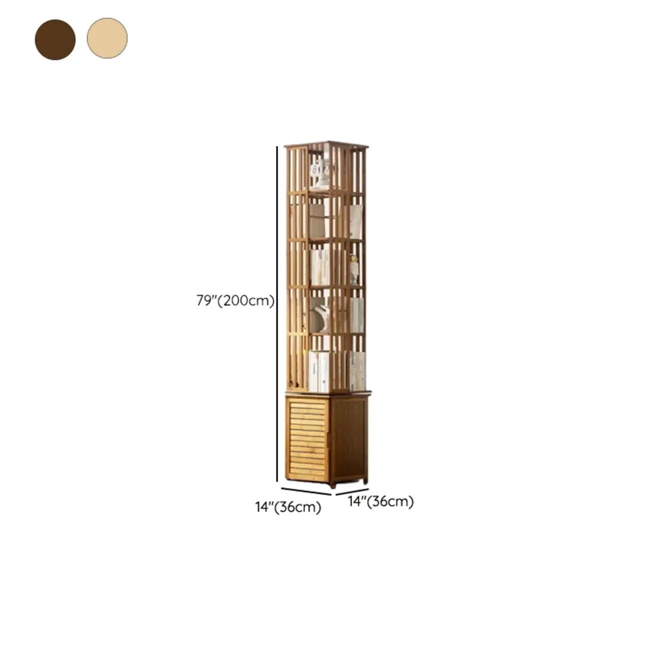 Brown Square Wooden Narrow Storage Corner Bookcase #size