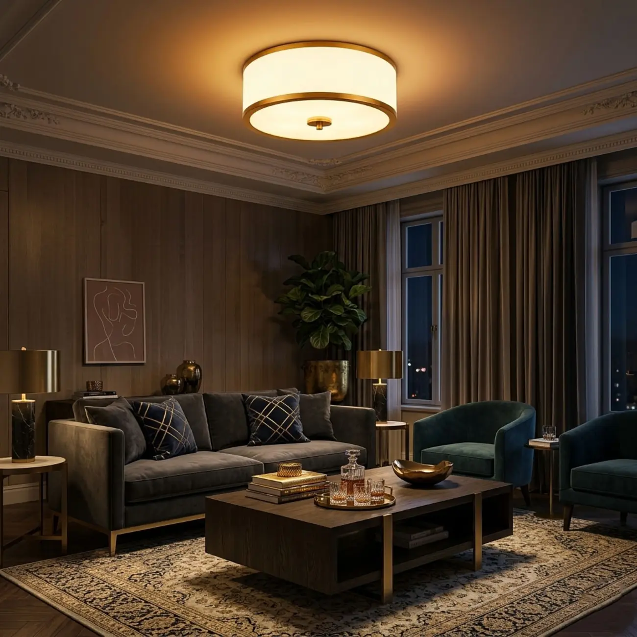Modern Round Fabric Shade Flush Mount Ceiling Light Image - 3 | homeyfad