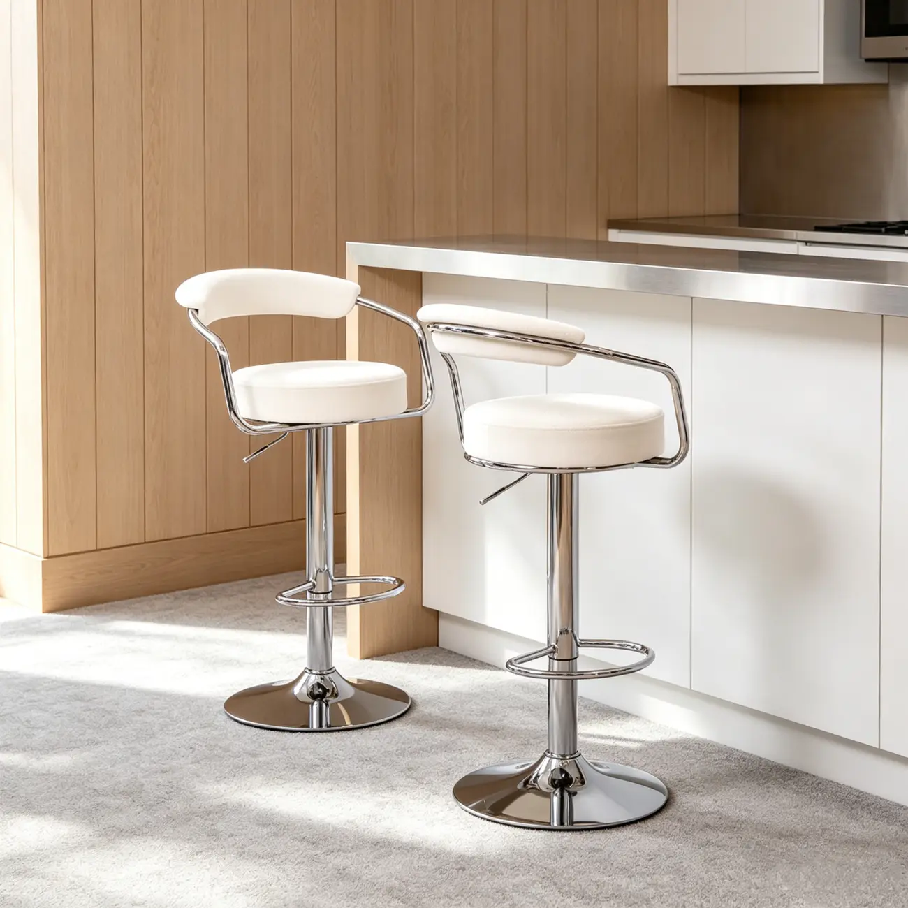 Modern Chrome Leather Ergonomic Adjustable Bar Stool Image - 3 | homeyfad