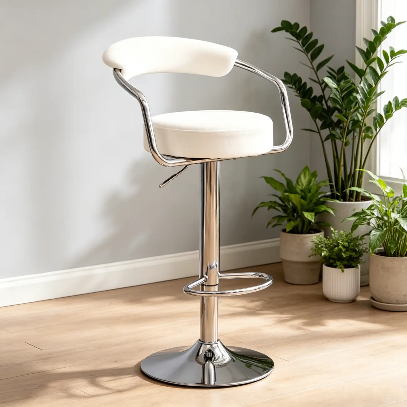 Modern Chrome Leather Ergonomic Adjustable Bar Stool Image - 7 | homeyfad