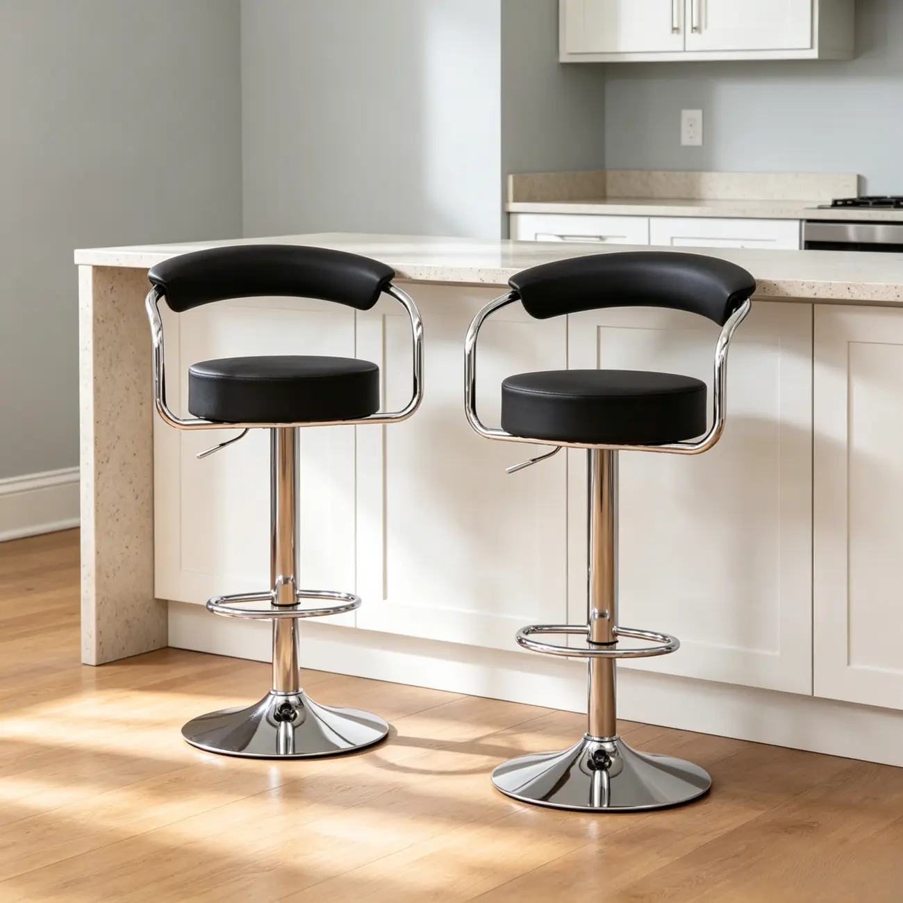 Modern Chrome Leather Ergonomic Adjustable Bar Stool Image - 1 | homeyfad