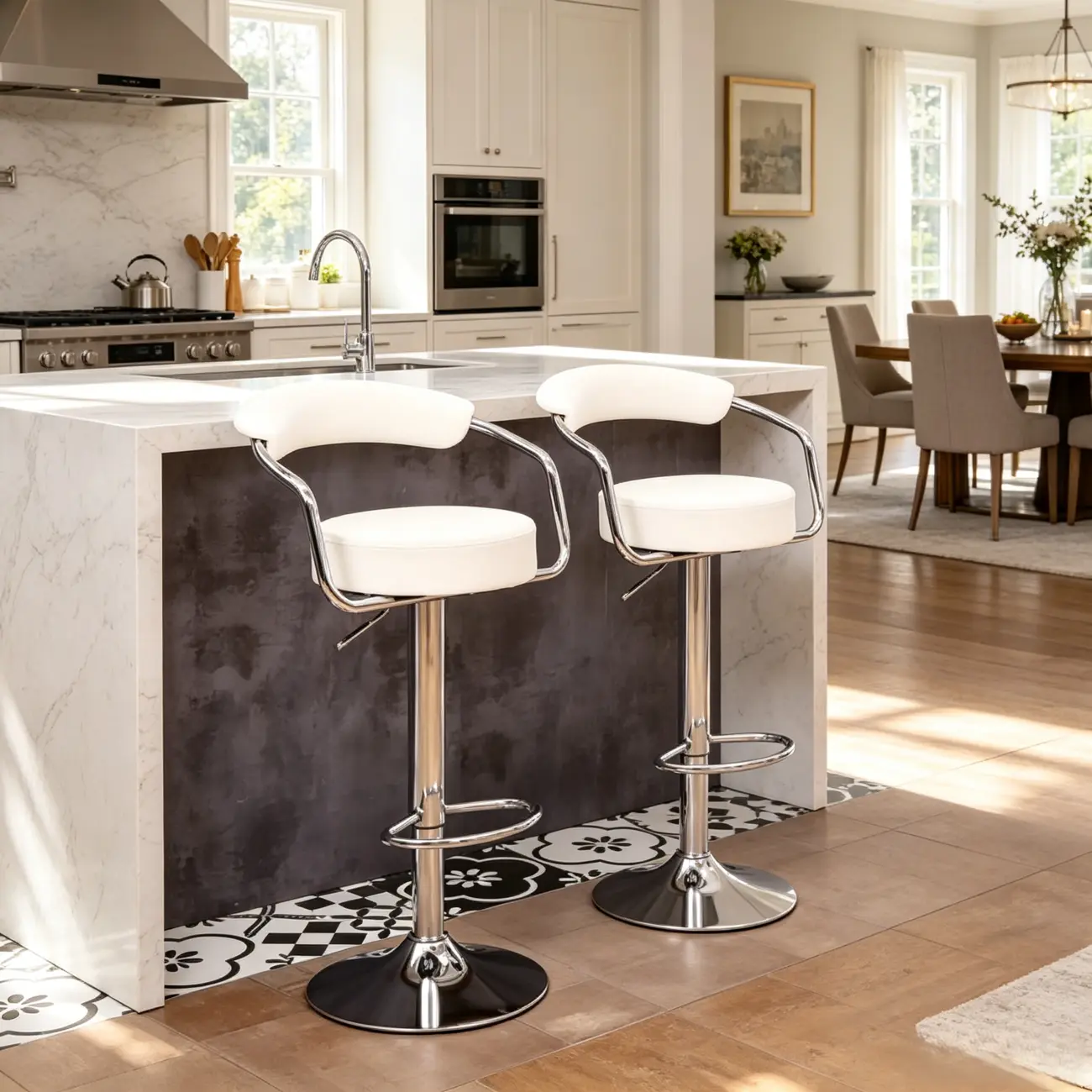 Modern Chrome Leather Ergonomic Adjustable Bar Stool Image - 5 | homeyfad