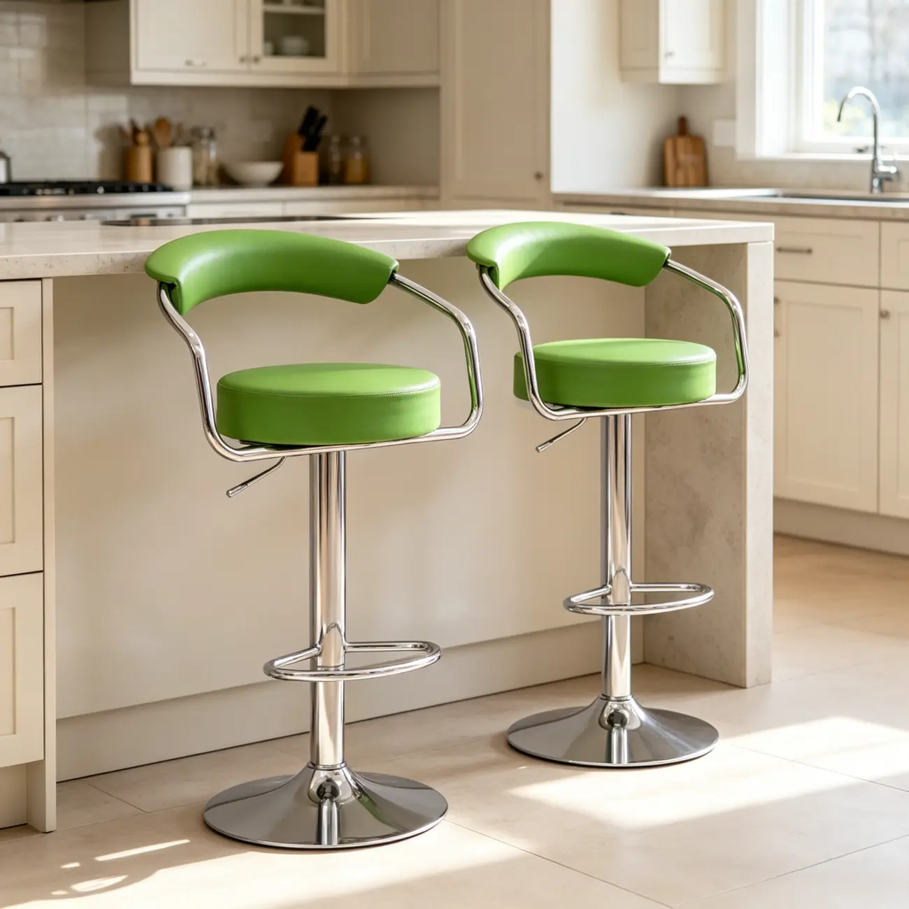 Modern Chrome Leather Ergonomic Adjustable Bar Stool Image - 2 | homeyfad
