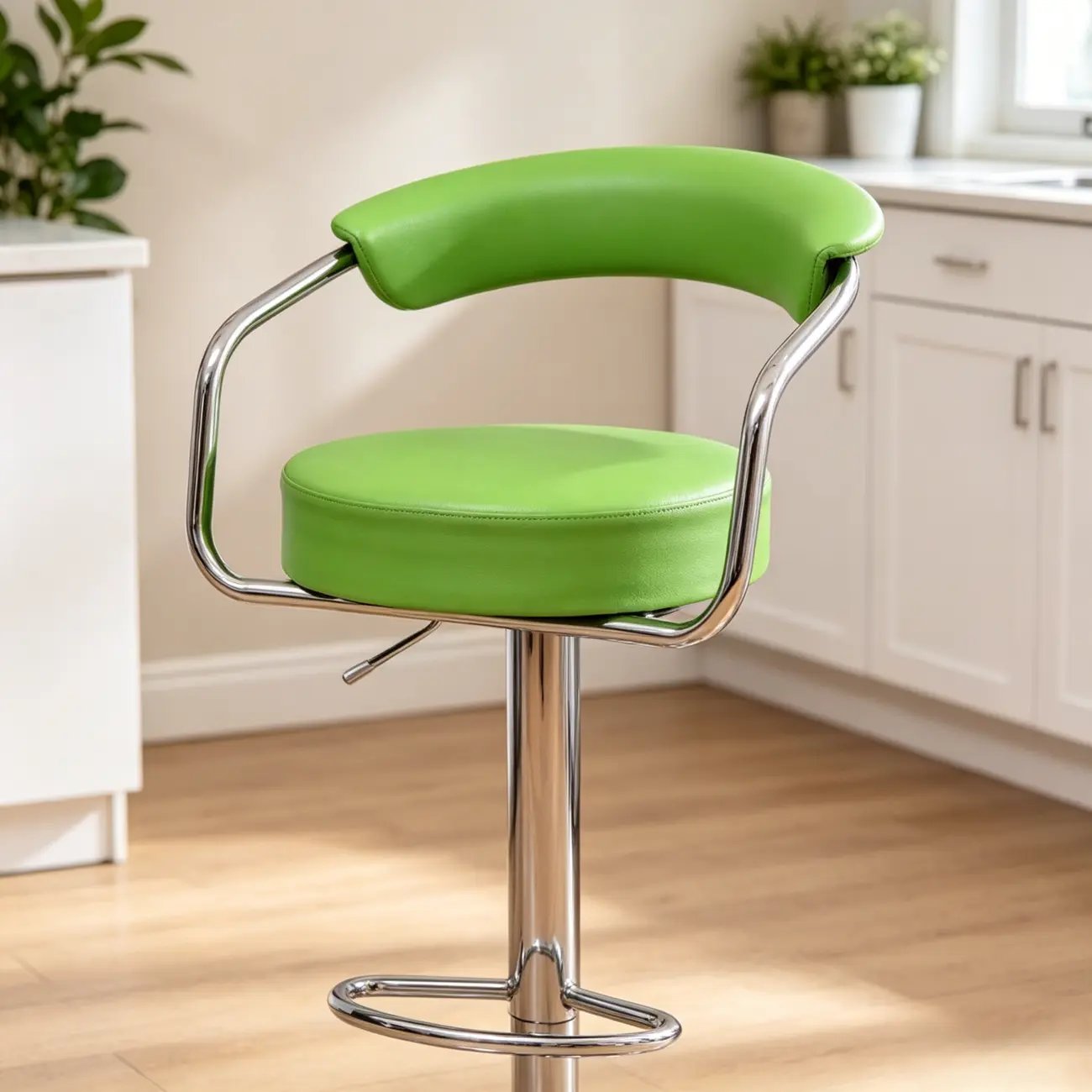 Modern Chrome Leather Ergonomic Adjustable Bar Stool Image - 8 | homeyfad