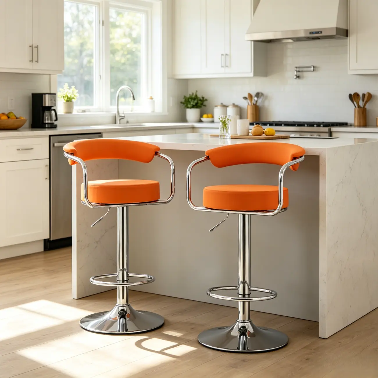 Modern Chrome Leather Ergonomic Adjustable Bar Stool Image - 4 | homeyfad