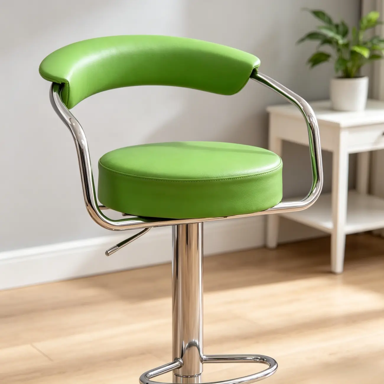 Modern Chrome Leather Ergonomic Adjustable Bar Stool Image - 9 | homeyfad