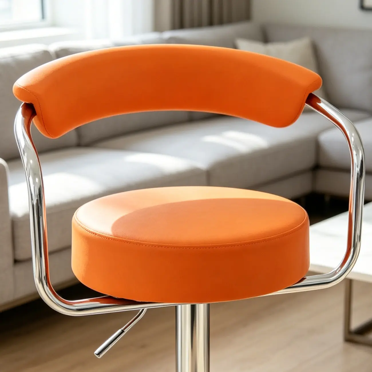 Modern Chrome Leather Ergonomic Adjustable Bar Stool Image - 10 | homeyfad