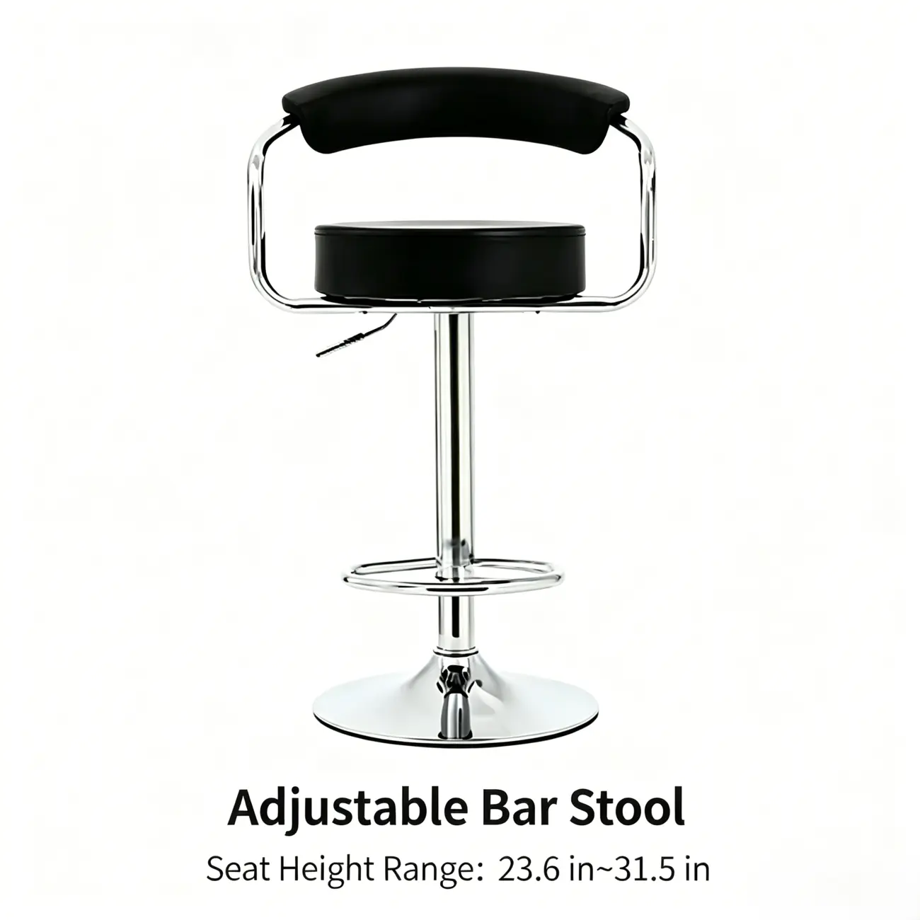 Modern Chrome Leather Ergonomic Adjustable Bar Stool Image - 6 | homeyfad