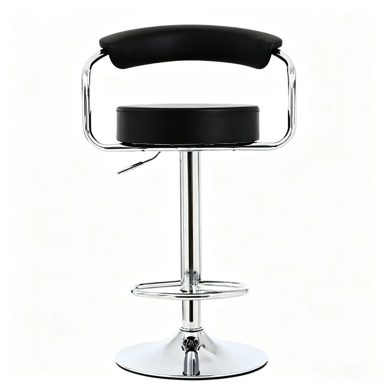 Modern Chrome Leather Ergonomic Adjustable Bar Stool Image - 16 | homeyfad