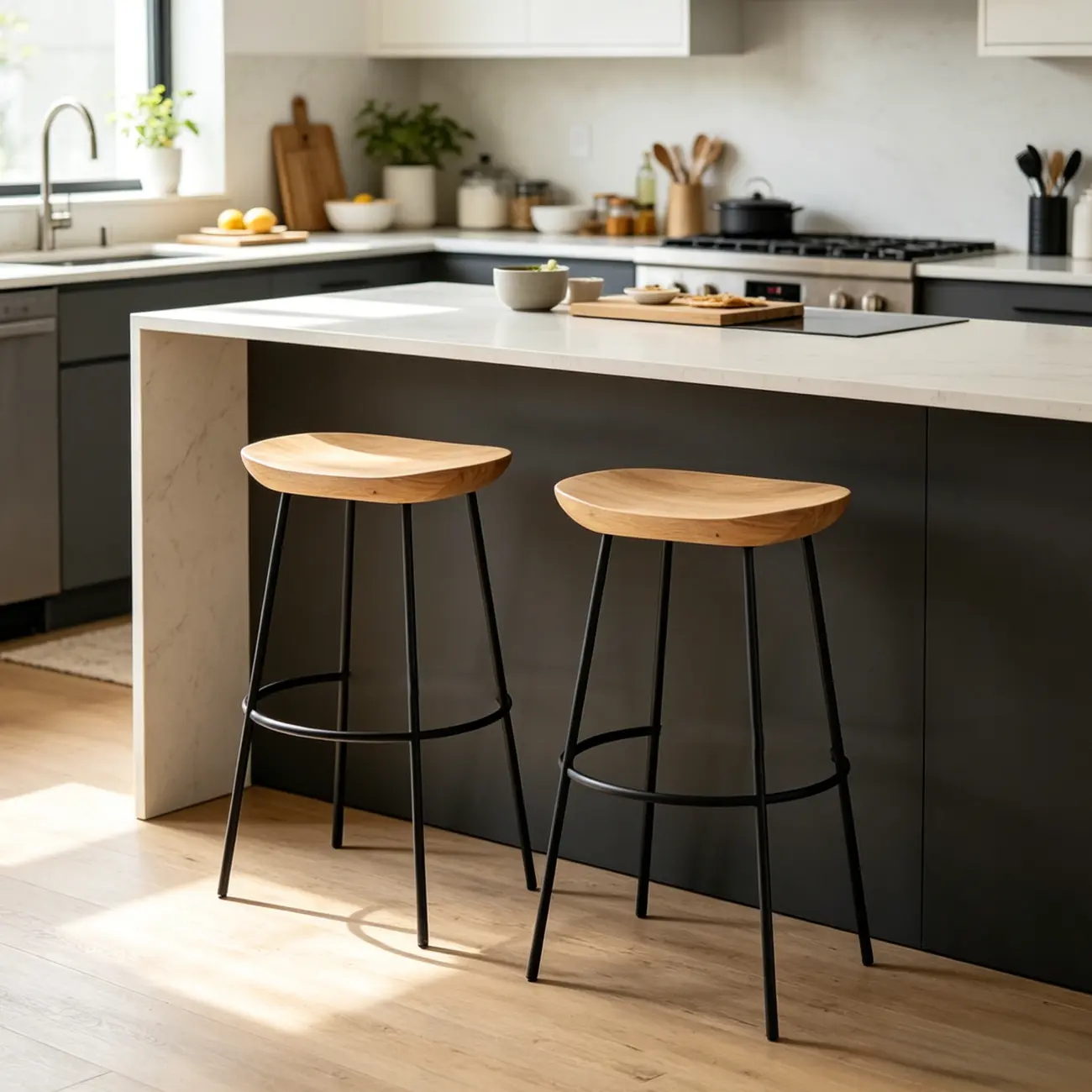 Modern Solid Wood Counter Height Bar Stools Image - 2 | homeyfad