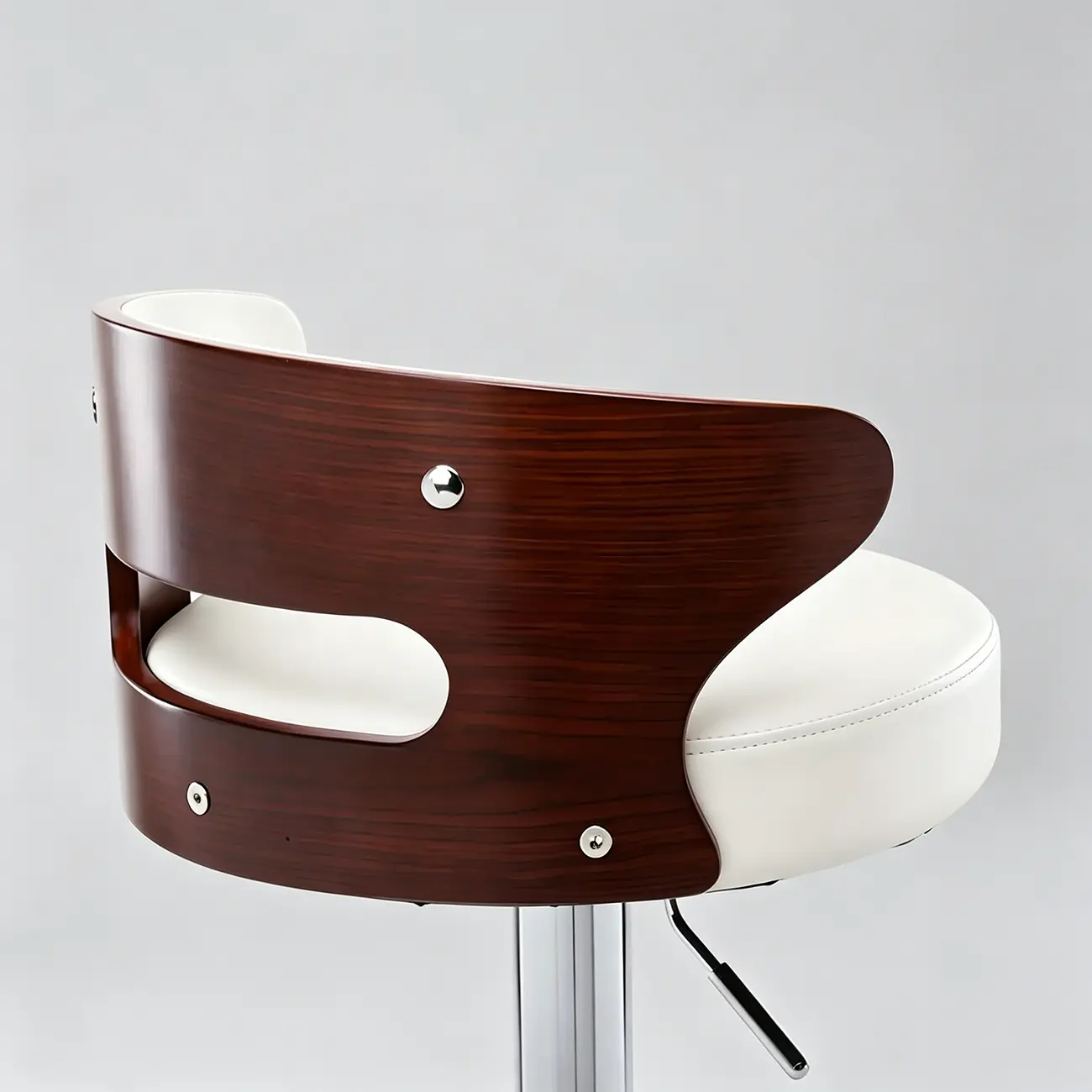 Elegant Brown Wood White Leather Swivel Adjustable Bar Stool Image - 10 | homeyfad
