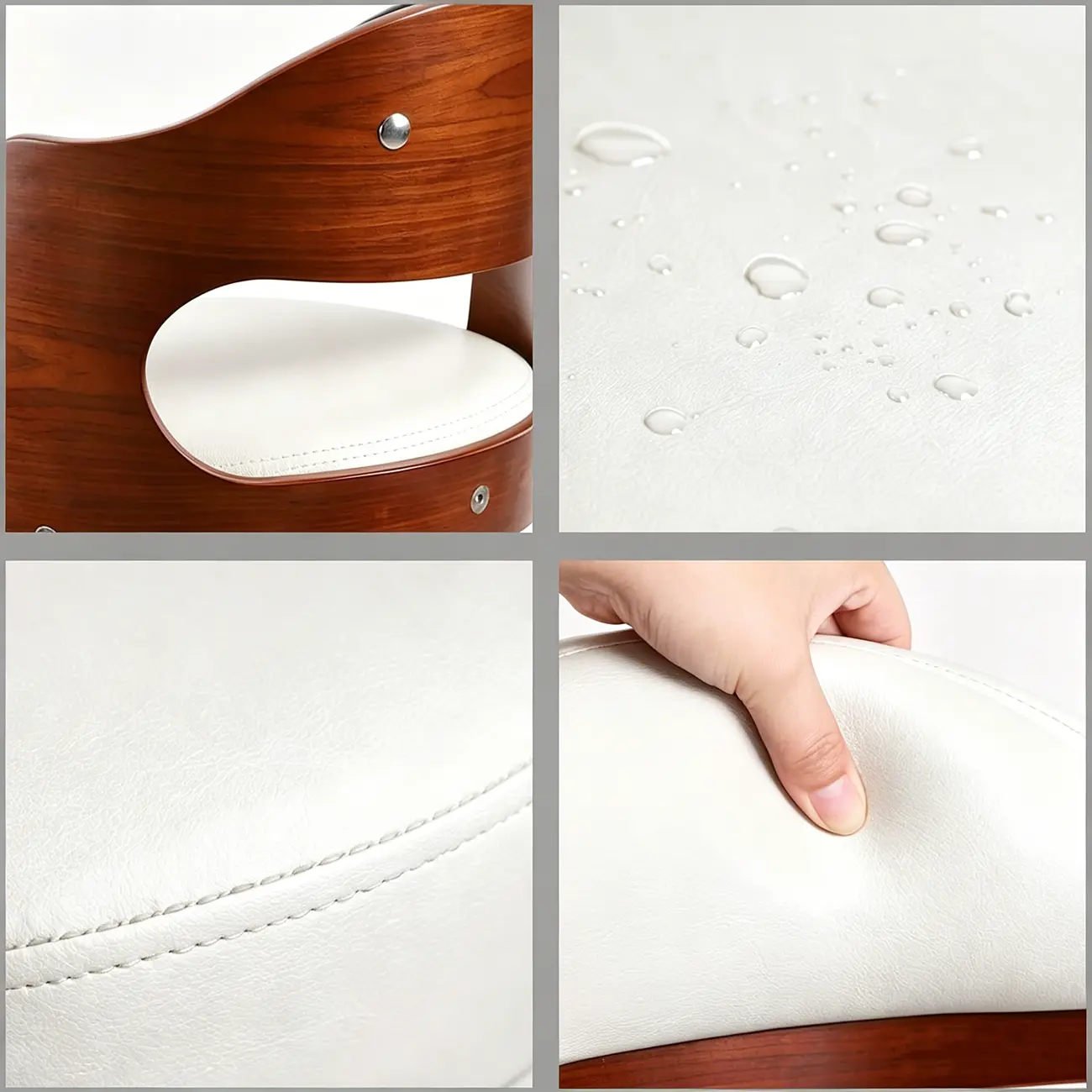 Elegant Brown Wood White Leather Swivel Adjustable Bar Stool Image - 5 | homeyfad