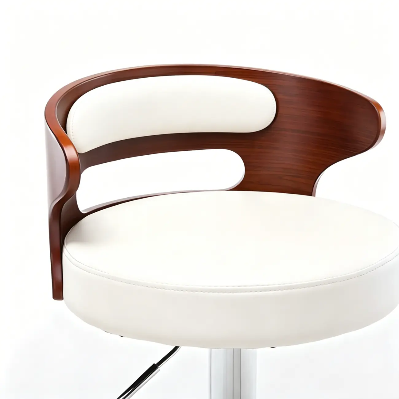 Elegant Brown Wood White Leather Swivel Adjustable Bar Stool Image - 9 | homeyfad
