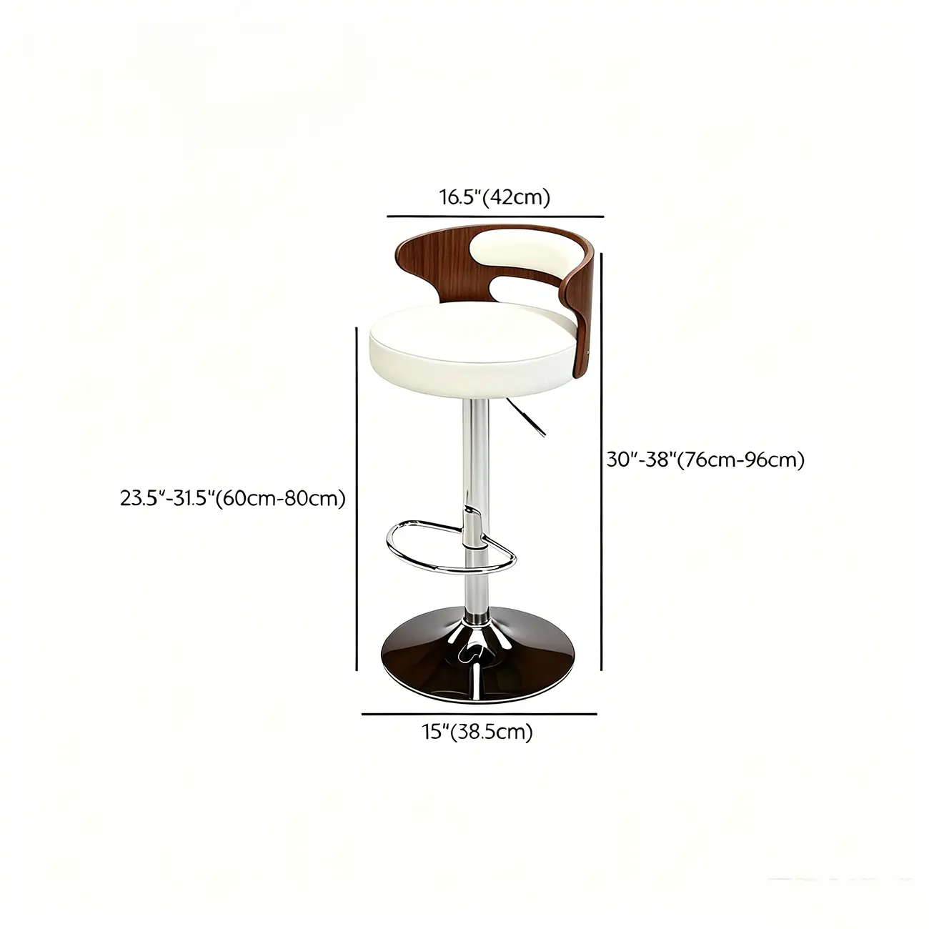 Elegant Brown Wood White Leather Swivel Adjustable Bar Stool Image - 15 | homeyfad